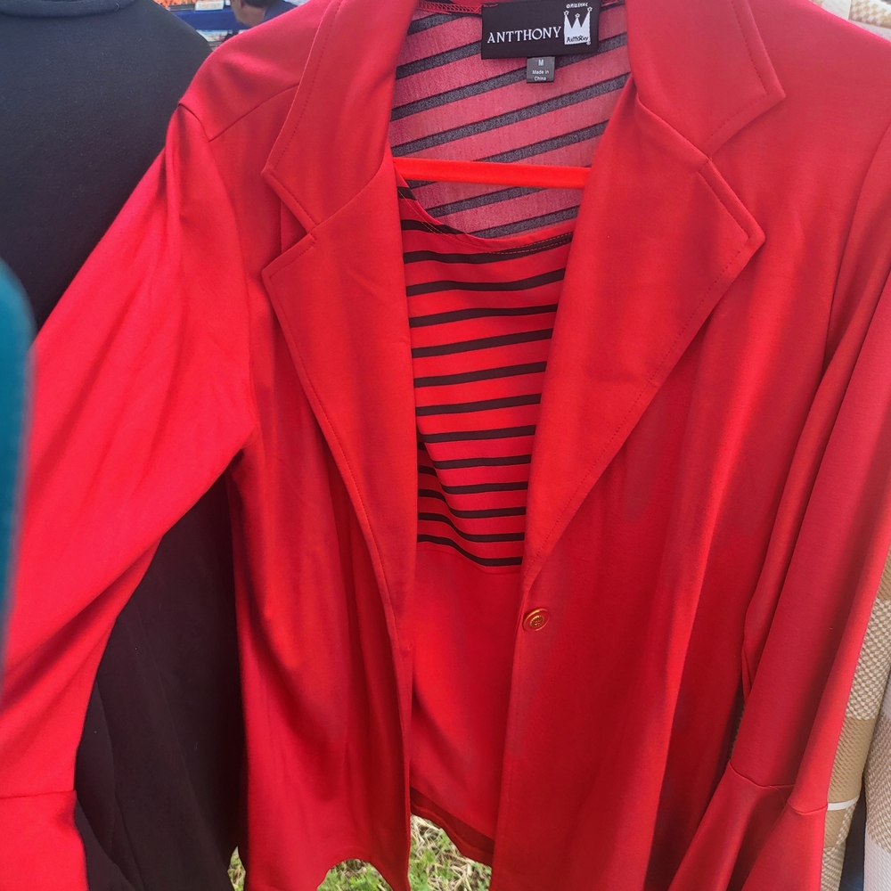 Anthony Richards Vibrant Red Jacket with Striped Inner